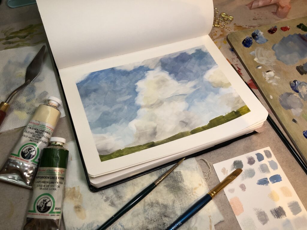 ella wolfnoth sky oil painting in sketchbook