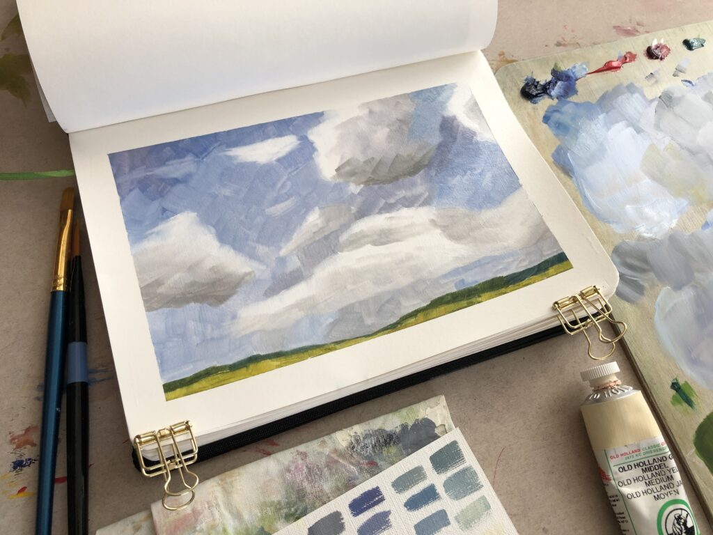 ella wolfnoth sky oil painting in sketchbook